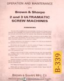 Brown & Sharpe No. 2 & 3, Ultramatic Screw Machine, Operations Maint Manual 1974