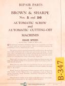 Brown & Sharpe No. 2 & 2G, Automatic Screw Machine Cutting-Off Parts Manual 1960