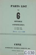Cone Conomatics 6 Spindle SD SER Parts List Automatic Machine Manual