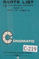 Cone Conomatic Parts List Model K 4 Spindle Automatic Machine Manual