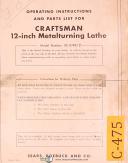 Craftsman 12 Inch, 101.06403, Metal Turning Lathe, Parts List Manual