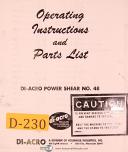 Diacro No. 48 Shear, Operating Instructions and Parts List Manual Year (1966)