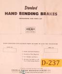 Dries Krump Chicago, Hand Bending Brakes, Instructions and Parts List Manual