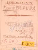 Dufour Gaston No. 24, Universalle Milling Machine, French Instructions Manual