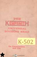 Kempsmith-Kempsmith No. 1, 2, 3, Cone Type Milling Machine Operation Parts Manual Yr. 1954-No. 1-No. 2-No. 3-04